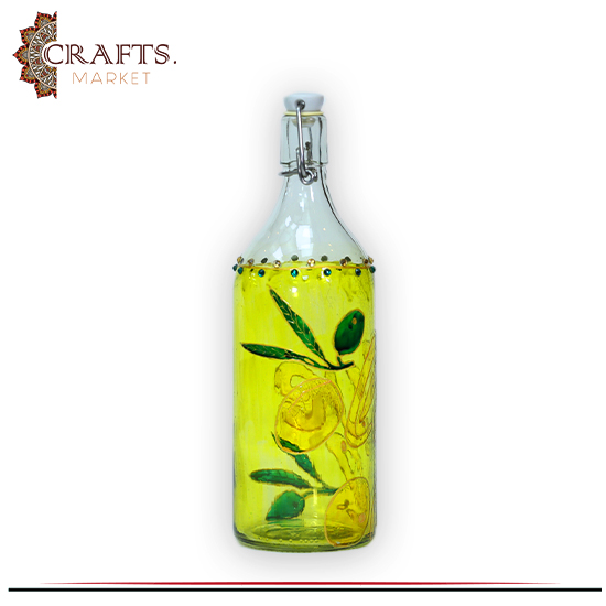 Hand-painted olive oil bottle in a Olive Tree Design 