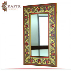 Hand-carved Wooden Hanging Mirror with a Floral Motif