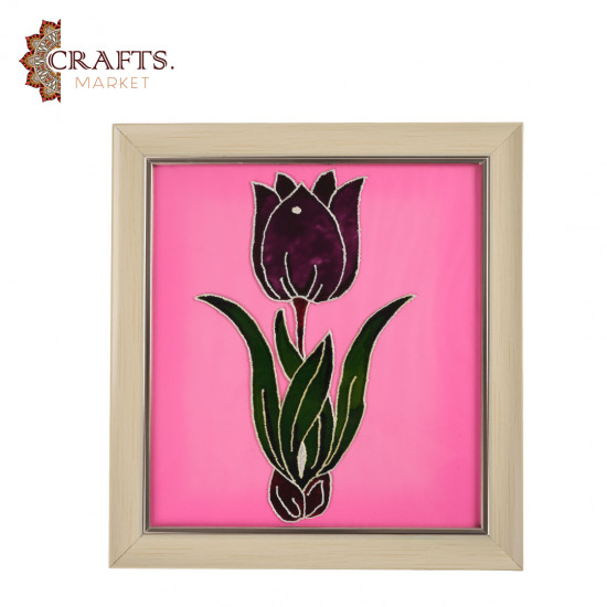 برواز زجاج مرسوم يدوياً بتصميم السوسنة