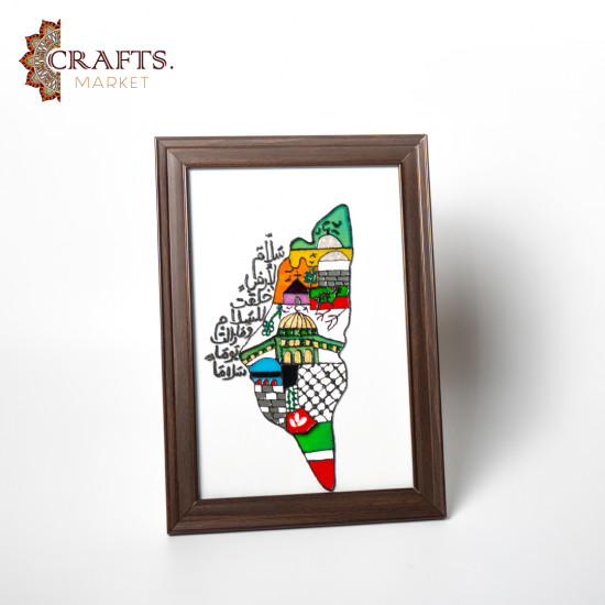 برواز زجاج مرسوم يدوياً (خارطة فلسطين )