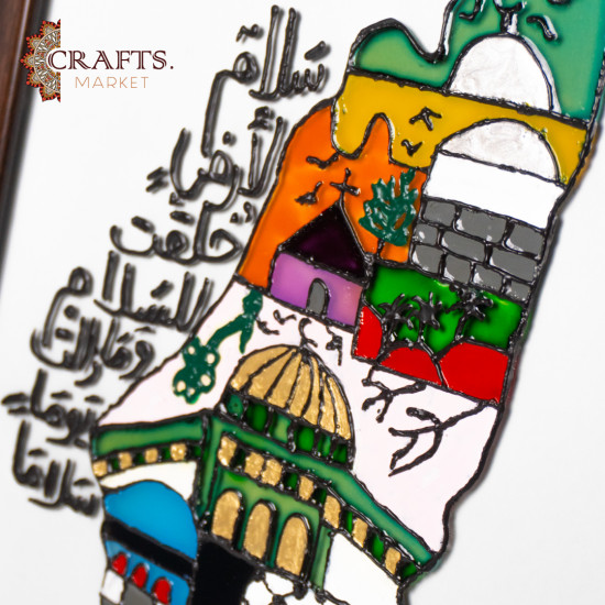 برواز زجاج مرسوم يدوياً (خارطة فلسطين )