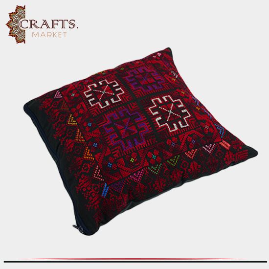Handmade Black Embroidery Pillow Cover Decorated with peasant embroidery