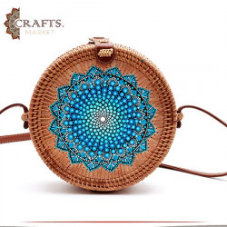 Handmade Beige Straw Women's Handbag Decorated with "Mandala" Design