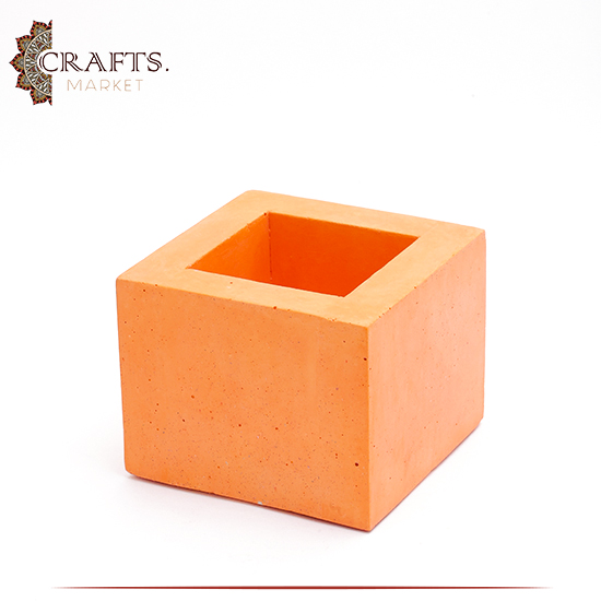 Handmade Orange Concrete Square Pot