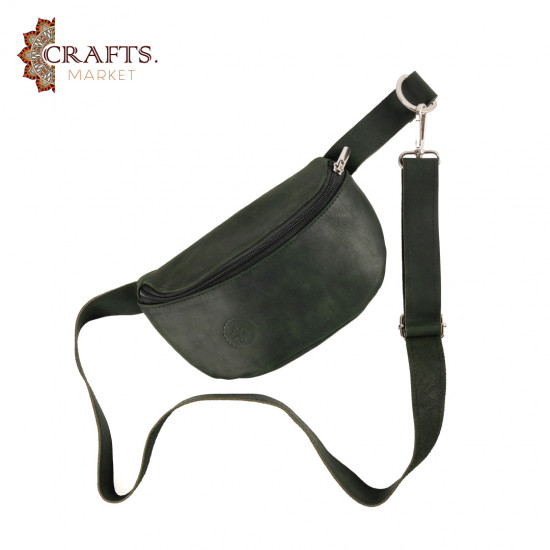  حقيبة  كروس مصنعة يدوياً من الجلد الطبيعي لون أخضر