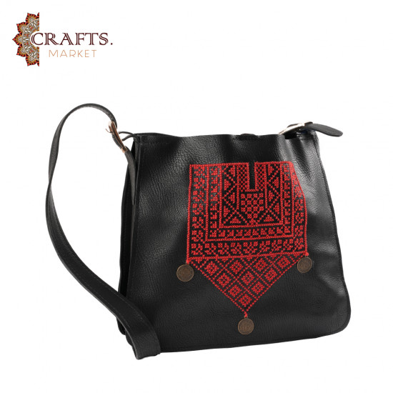 Black handmade embroidered crossbody bag