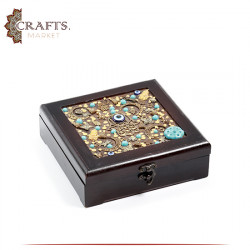 Handmade Dark Brown Wooden Jewelry Box 