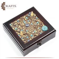Handmade Dark Brown Wooden Jewelry Box 