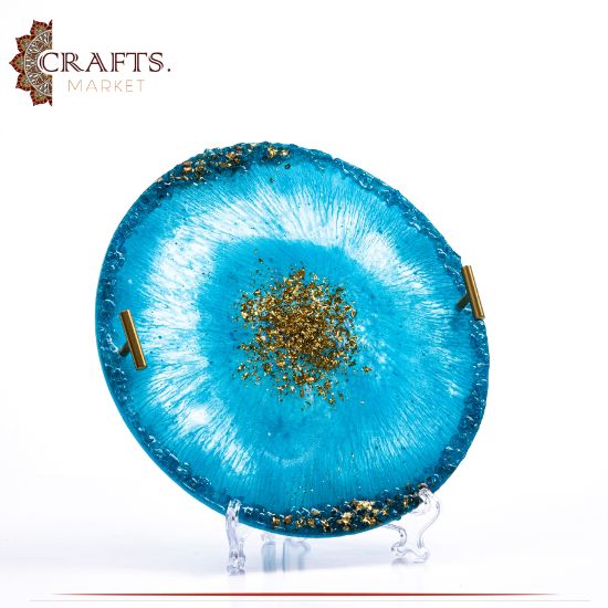 صينية تقديم من الراتينج مصنوعة يدويا باللون الأزرق