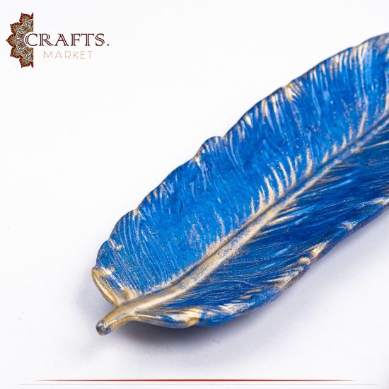 Handmade Blue Resin Serving Plate with Leaf design
