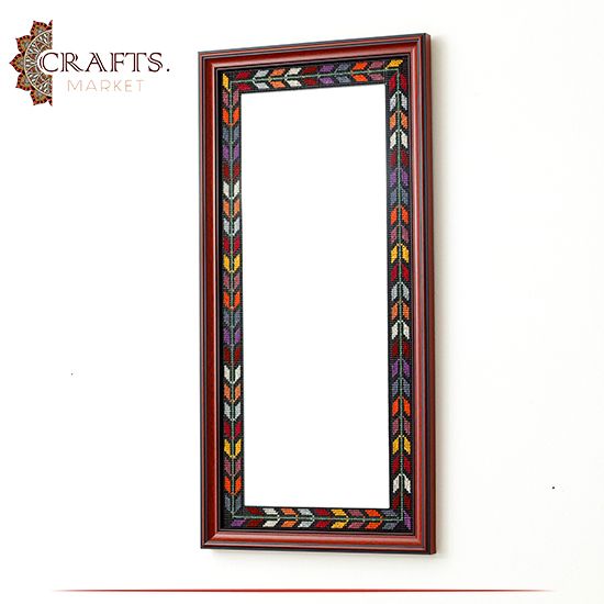 Hanging Mirror With Embroidered Wooden Frame with peasant embroidery