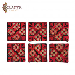 A handmade set of 6 embroidered fabric coasters