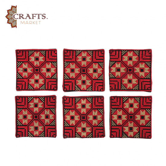 A handmade set of 6 embroidered fabric coasters A handmade set of 6 embroidered fabric coasters