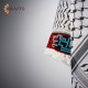 A hand-embroidered keffiyeh with the names of Palestinian cities