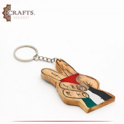 Hand-painted Wooden Key Chain with Victory for Palestine Design