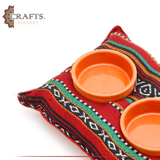 Handmade Multi-Color Serving Plates set with a Thermal Pad with a Heritage design, 3 pieces