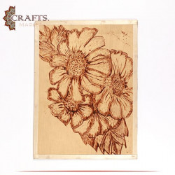 Wooden Pyrography Art  Flowers  Design Wall Hanging