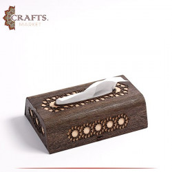 Handmade Brown Wooden Tissue Case Decorated with Islamic motifs