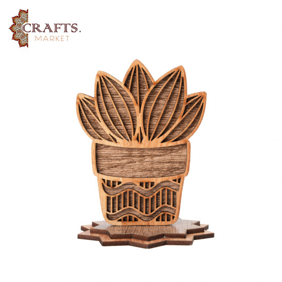 Decorative Wooden Cactus Set 4 Handcrafted Pieces
