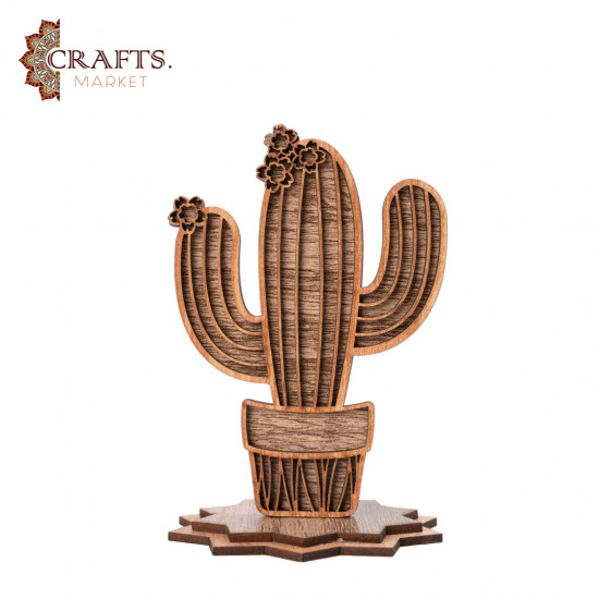 Decorative Wooden Cactus Set 4 Handcrafted Pieces