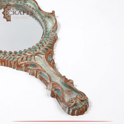 Handmade Handheld Wooden Mirror Turquoise 