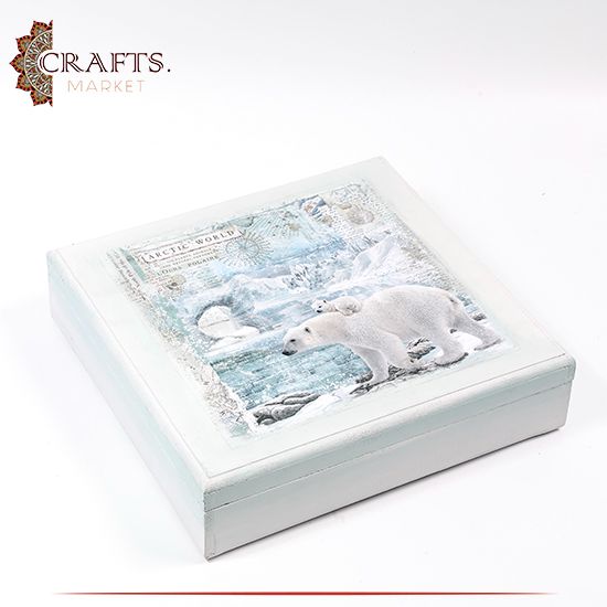 Handmade White Wooden Box in Arctica design