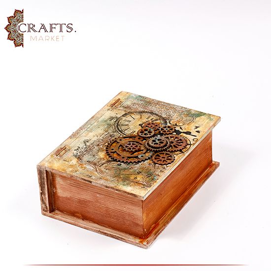 Handmade Wooden Box with a Book Design