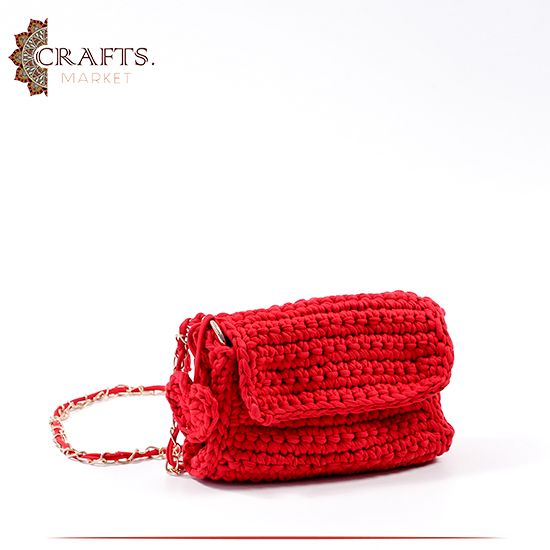 Handmade Red Crochet Women Shoulder Bag