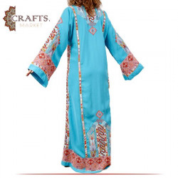 فستان تقليدي نسائي حرير مطرز يدويا باللون الأزرق