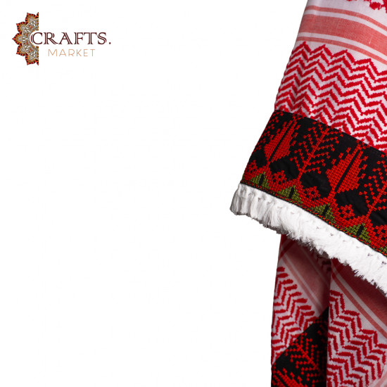 شماغ أحمر تطريز يدوي أحمر وأخضر شماغ أحمر تطريز يدوي أحمر وأخضر