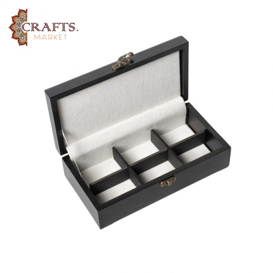 A handmade wooden gift box with a multicolored embroidered design A handmade wooden gift box with a multicolored embroidered design