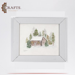 Hand-painted Watercolor Painting  Winter House  Design Wall Art