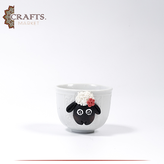 طقم فناجين قهوة من البورسلان مصنع يدويا بتصميم خروف،  3 قطع 