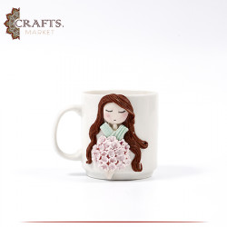 Handmade White Porcelain Mug in  Girl Doll  design