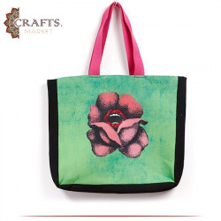 Handmade Black Women Tote Bag in "Flower" design