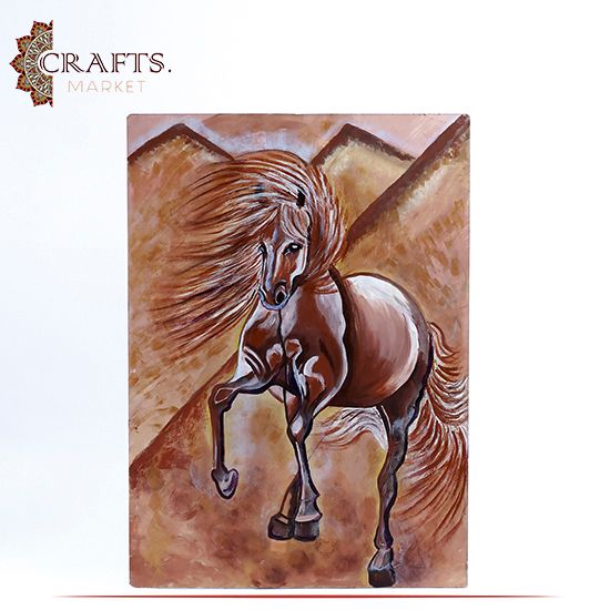 لوحة جدارية رسم يدوي بألوان زيتية بتصميم الحصان