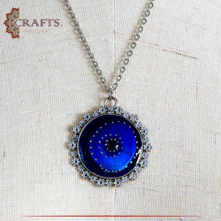 Handmade Metal Women Necklace adorned with Blue Eye Pendant 