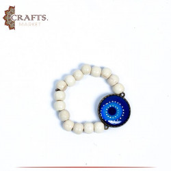 Handmade White Women Bracelet in a Blue Eye Design 