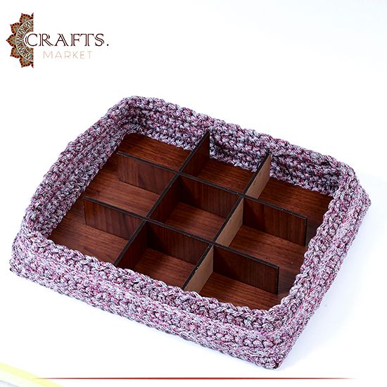 Handmade Multi-Color Crochet Serving Tray  in رمضان كريم  design