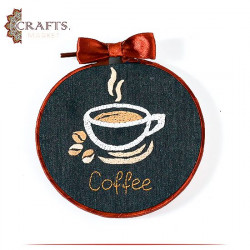 Handcrafted Cotton Round Embroidery Hoop Table Decor in a Coffee Design