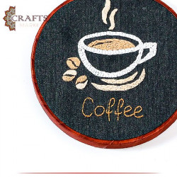 Handcrafted Cotton Round Embroidery Hoop Table Decor in a Coffee Design