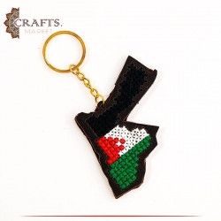 Handmade Wooden Key Chain Adorned with Embroidery Jordan Map