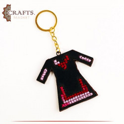 Handmade Wooden Key Chain Adorned with Embroidery Dress shape