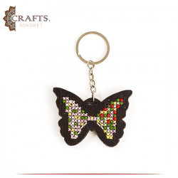Handmade Wooden Key Chain Adorned with Embroidery  Butterfly  Design 