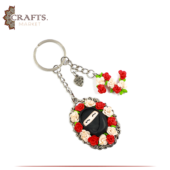 Handmade Polymer Clay Key chain With Girl & Roses Inspired Design