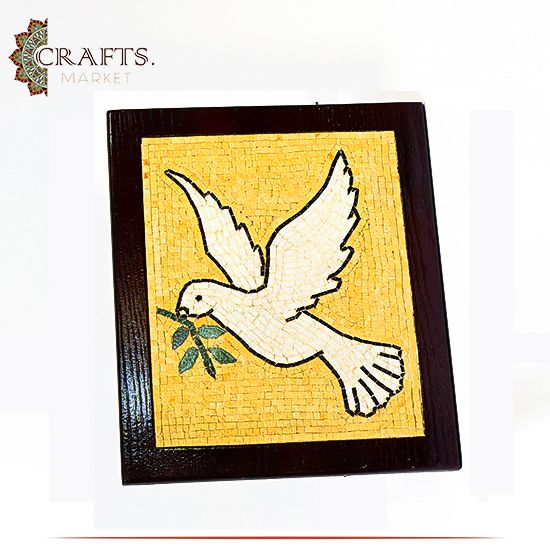 Handcrafted Multi Color Natural Stone Wall Art "  Dove Of Peace " Design