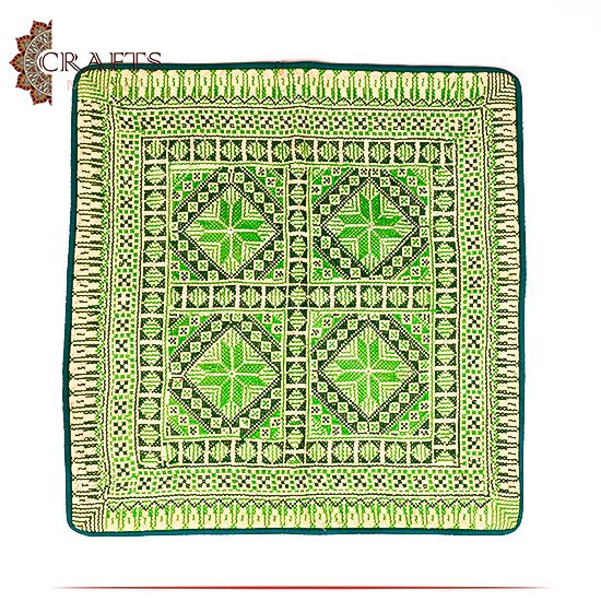 Hand-Embroidered Green Pillow Cover 