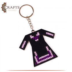 Handmade Wooden Key Chain with Embroidered Design  Dress 