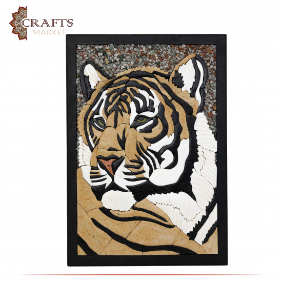 Handcrafted Stone Wall Art with a Tiger Design  