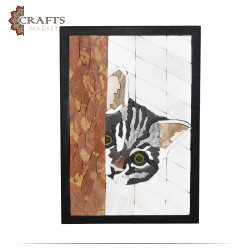 Handcrafted Stone Wall Art with a Shy Cat Design 